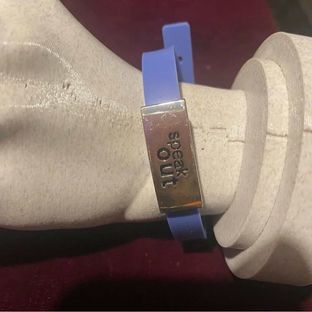 Speak Out Bracelet Purple‎ Silicone Silver Tone Bar Motivational Jewelry